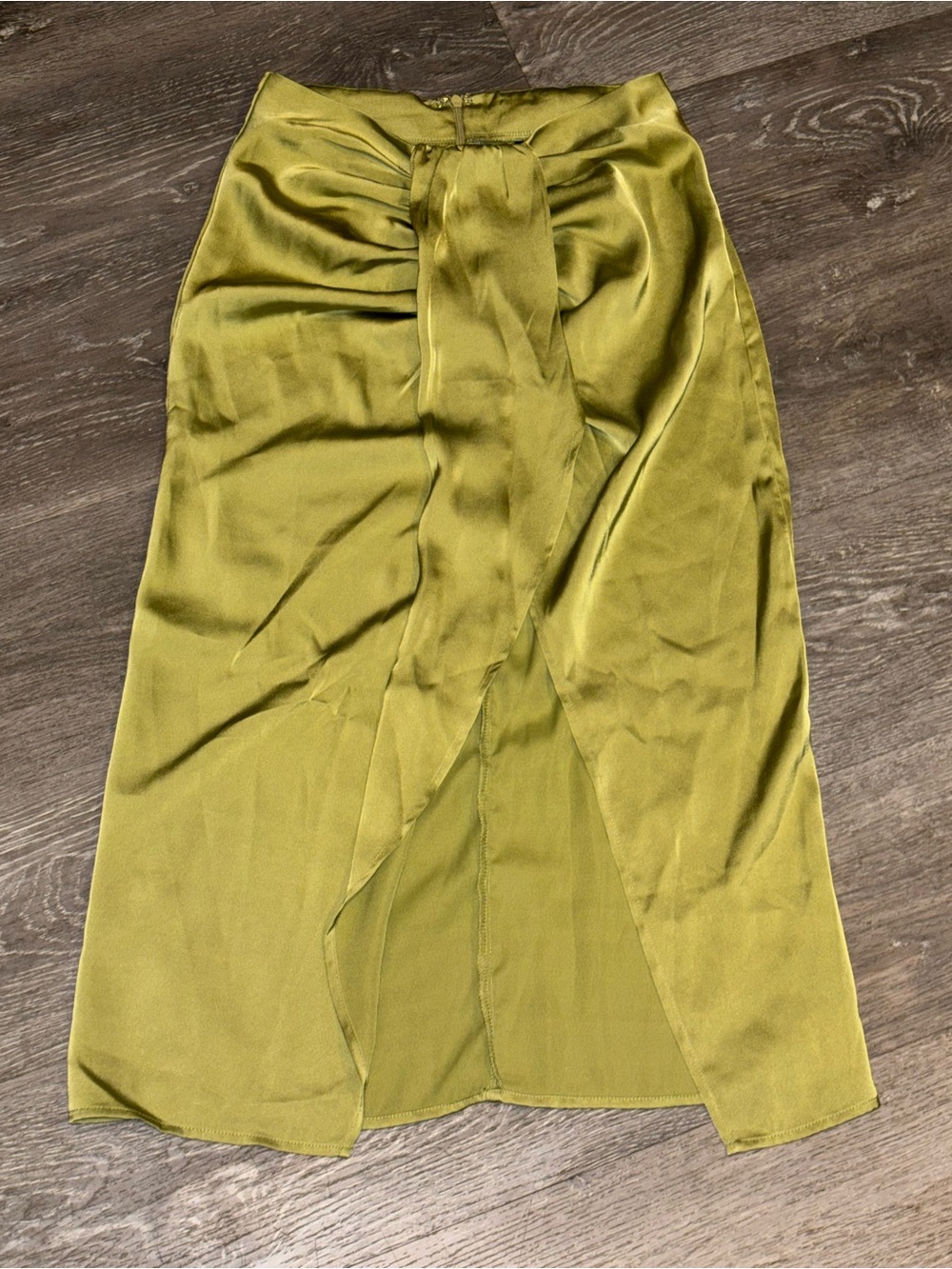 Olive Satin Wrap Midi Skirt - Women's Stylish Skirt